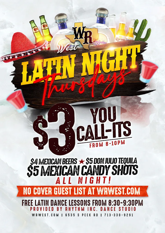 Thursday - Latin Night "Red, White y Tú" Party